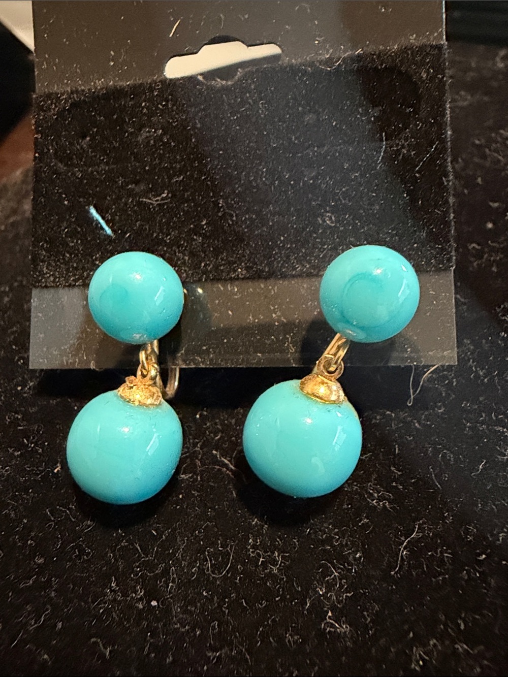 Vintage Gold & Turquoise Color Double Drop Earrings - Screw-back Women Jewelry